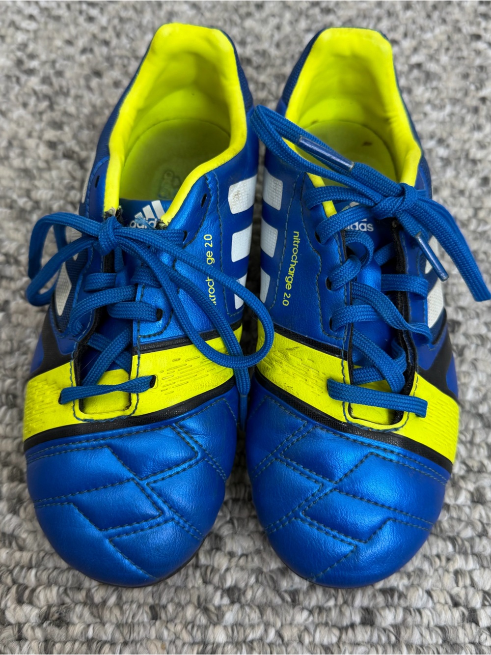 Adidas Nitrocharge 2.0 blue yellow white lace up kids youth soccer cleats 1 - Picture 3 of 10